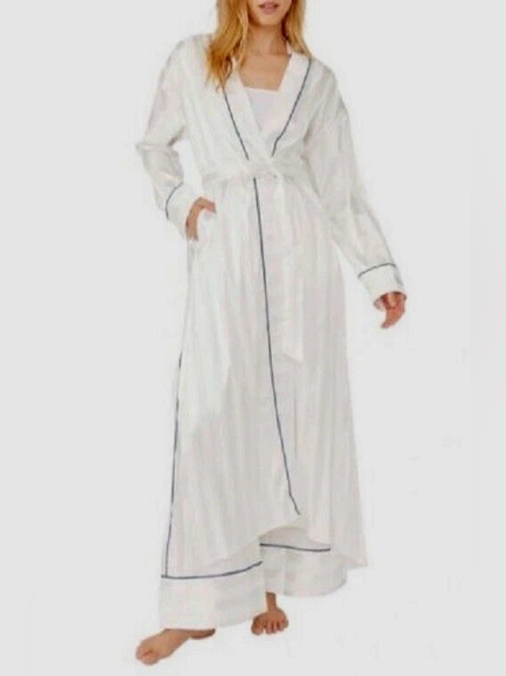 Free People Intimately Satin Pajama Party Robe  Sz XS ivory